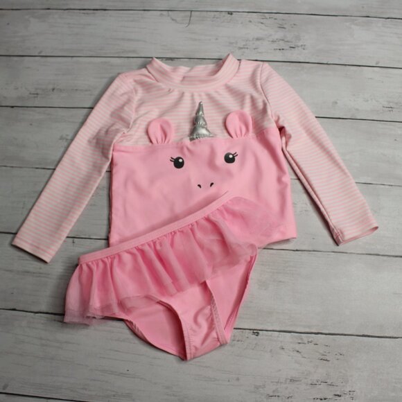 Carter's Baby Girl Rashguard Swimsuit Set Size 9 Months Pink Unicorn 2 Pc - Picture 2 of 6